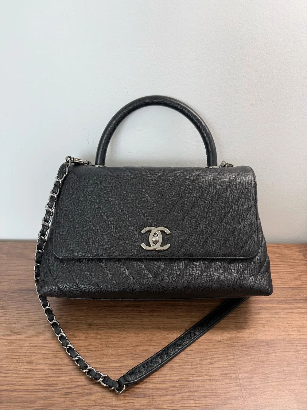 Chanel Caviar Chevron Quilted Small Coco Handle Flap Black (*price is firm*)